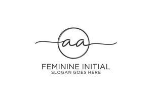 Initial AA handwriting logo with circle template vector logo of initial signature, wedding, fashion, floral and botanical with creative template.