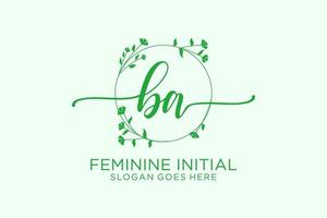 Initial BA beauty monogram and elegant logo design handwriting logo of initial signature, wedding, fashion, floral and botanical with creative template. vector