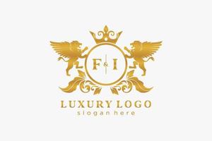 Initial FI Letter Lion Royal Luxury Logo template in vector art for Restaurant, Royalty, Boutique, Cafe, Hotel, Heraldic, Jewelry, Fashion and other vector illustration.