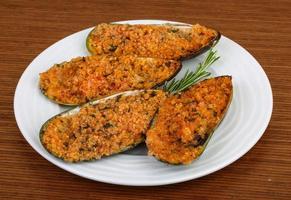 Baked mussels view photo