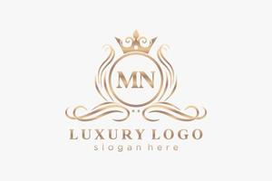 Initial MN Letter Royal Luxury Logo template in vector art for Restaurant, Royalty, Boutique, Cafe, Hotel, Heraldic, Jewelry, Fashion and other vector illustration.