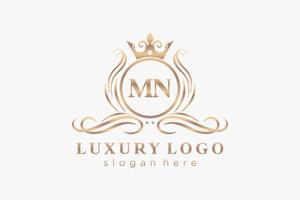 plantilla de logotipo de lujo real con letra inicial mn en arte vectorial para restaurante, realeza, boutique, cafetería, hotel, heráldica, joyería, moda y otras ilustraciones vectoriales. vector