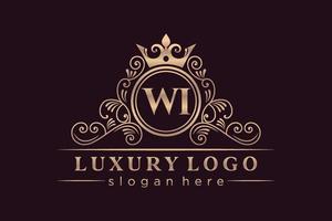 WI Initial Letter Gold calligraphic feminine floral hand drawn heraldic monogram antique vintage style luxury logo design Premium Vector