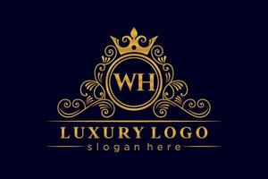 wh letra inicial oro caligráfico femenino floral dibujado a mano monograma heráldico antiguo estilo vintage diseño de logotipo de lujo vector premium