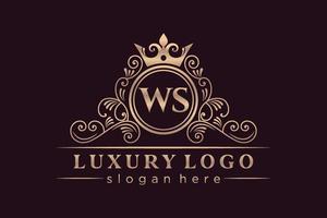 WS Initial Letter Gold calligraphic feminine floral hand drawn heraldic monogram antique vintage style luxury logo design Premium Vector