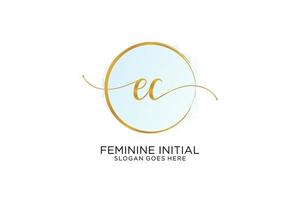 Initial EC handwriting logo with circle template vector signature, wedding, fashion, floral and botanical with creative template.