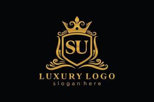 Initial SU Letter Royal Luxury Logo template in vector art for Restaurant, Royalty, Boutique, Cafe, Hotel, Heraldic, Jewelry, Fashion and other vector illustration.