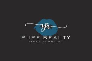 diseño de logotipo prefabricado de labios de acuarela del año inicial, logotipo para marca comercial de artista de maquillaje, diseño de logotipo de boutique de belleza rubor, logotipo de caligrafía con plantilla creativa. vector