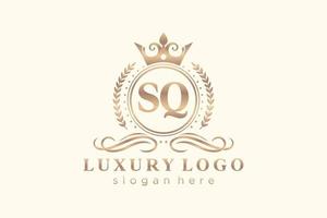 Initial SQ Letter Royal Luxury Logo template in vector art for Restaurant, Royalty, Boutique, Cafe, Hotel, Heraldic, Jewelry, Fashion and other vector illustration.