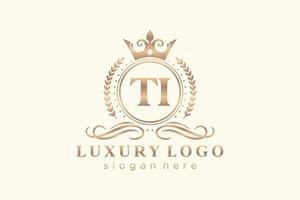 Initial TI Letter Royal Luxury Logo template in vector art for Restaurant, Royalty, Boutique, Cafe, Hotel, Heraldic, Jewelry, Fashion and other vector illustration.