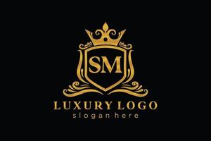 Initial SM Letter Royal Luxury Logo template in vector art for Restaurant, Royalty, Boutique, Cafe, Hotel, Heraldic, Jewelry, Fashion and other vector illustration.
