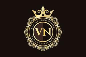 vn letra inicial oro caligráfico femenino floral dibujado a mano monograma heráldico antiguo estilo vintage diseño de logotipo de lujo vector premium