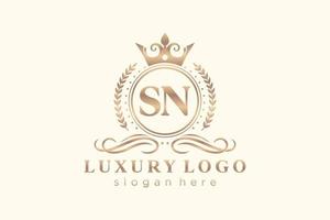Initial SN Letter Royal Luxury Logo template in vector art for Restaurant, Royalty, Boutique, Cafe, Hotel, Heraldic, Jewelry, Fashion and other vector illustration.