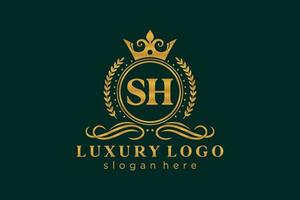 Initial SH Letter Royal Luxury Logo template in vector art for Restaurant, Royalty, Boutique, Cafe, Hotel, Heraldic, Jewelry, Fashion and other vector illustration.