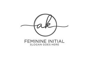 Initial AK handwriting logo with circle template vector logo of initial signature, wedding, fashion, floral and botanical with creative template.