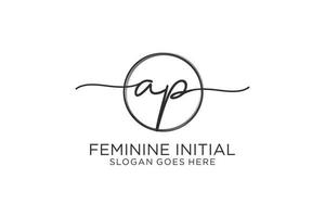 Initial AP handwriting logo with circle template vector logo of initial signature, wedding, fashion, floral and botanical with creative template.