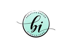 Initial BI handwriting logo with circle template vector signature, wedding, fashion, floral and botanical with creative template.