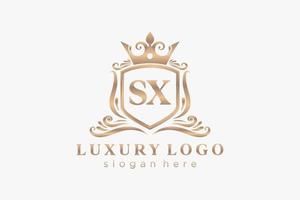 Initial SX Letter Royal Luxury Logo template in vector art for Restaurant, Royalty, Boutique, Cafe, Hotel, Heraldic, Jewelry, Fashion and other vector illustration.