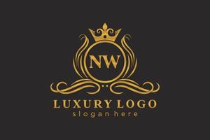 Initial NW Letter Royal Luxury Logo template in vector art for Restaurant, Royalty, Boutique, Cafe, Hotel, Heraldic, Jewelry, Fashion and other vector illustration.