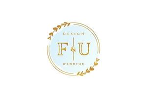 Initial FU beauty monogram and elegant logo design handwriting logo of initial signature, wedding, fashion, floral and botanical with creative template. vector