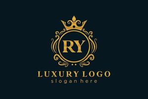 plantilla de logotipo de lujo real con letra ry inicial en arte vectorial para restaurante, realeza, boutique, cafetería, hotel, heráldica, joyería, moda y otras ilustraciones vectoriales. vector