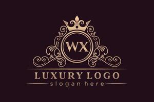 wx letra inicial oro caligráfico femenino floral dibujado a mano monograma heráldico antiguo estilo vintage diseño de logotipo de lujo vector premium
