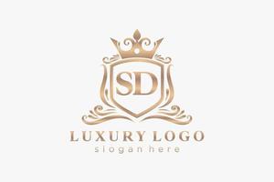 Initial SD Letter Royal Luxury Logo template in vector art for Restaurant, Royalty, Boutique, Cafe, Hotel, Heraldic, Jewelry, Fashion and other vector illustration.