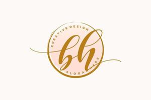 Initial BH handwriting logo with circle template vector signature, wedding, fashion, floral and botanical with creative template.