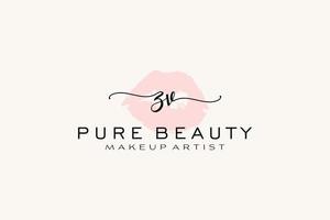 Initial ZV Watercolor Lips Premade Logo Design, Logo for Makeup Artist Business Branding, Blush Beauty Boutique Logo Design, Calligraphy Logo with creative template. vector