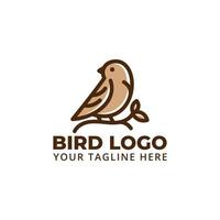 cute bird logo with leaf illustration vector