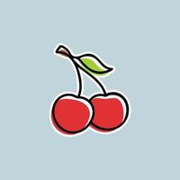 cherry red fruit sticker doodle sketch hand drawn icon logo illustration vector