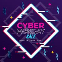 Cyber monday background with glitch effect shape. Promo sale banner design. Abstract vector illustration with geometric shapes