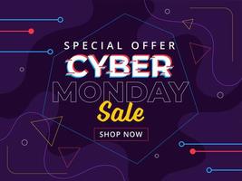 Cyber Monday Sale banner with trendy geometric line shape background vector