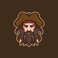 pirate man with mustach, beard, hat mascot logo vector