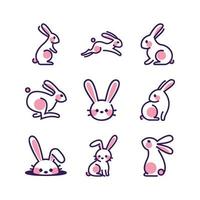 conjunto de iconos de conejo minimalista vector