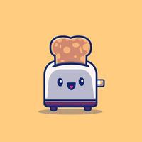 linda tostadora con ilustración de icono de vector de dibujos animados de pan. concepto de icono de comida y objeto vector premium aislado. estilo de dibujos animados plana