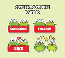 conjunto de linda pareja kawaii pegatina de rana pequeña emoji suscribirse seguir como emoticono perfecto vector