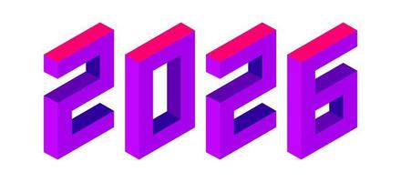 New Year 2026 purple color design on white. Isometric style. vector