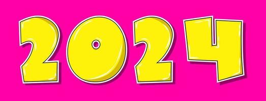 Pop art style yellow 2024 year on pink background vector