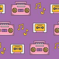 Musical seamless pattern with retro audio tapes vector