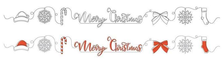 Set of continuous one line drawings of Christmas symbols vector