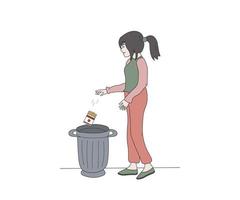 the girl refuses to smoke and throws away a pack of cigarettes vector