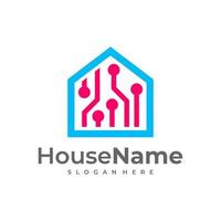 Home tech with connection dot line art style logo design vector. creative idea symbol technology. icon template. vector