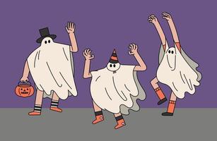 People in Ghost Costume Hand Drawn Character Illustration vector