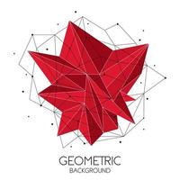 Polygonal red abstract futuristic template, low poly sign on white background. Vector lines, dots and triangle shapes, connecting network, digital molecules technology, connection structure.