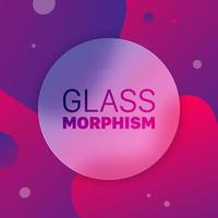 Vector glass morphism style. Translucent circle on a vivid background with circles and liquid shapes. Frosted transparent glass and colored gradient circles. Place for your text, for web, ui, apps.