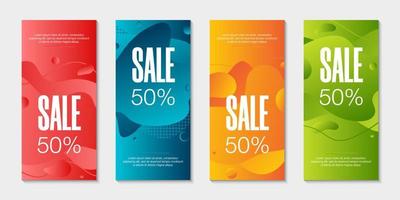 Set of 4 abstract modern graphic liquid banners. Dynamical waves different colored fluid forms. Isolated templates with flowing liquid gradient shapes. For the special offer, flyer or presentation. vector