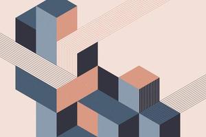 Geometric composition of abstract isometric geo shapes background illustration in retro style vector