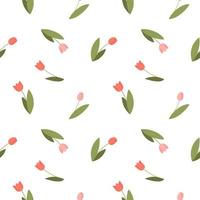 Floral seamless vector pattern with small tulips. Simple hand drawn style. Motifs of scattered freedom. Cute little things for fabric, textile, wallpaper. Digital paper isolated on white background