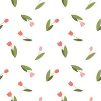 Floral seamless vector pattern with small tulips. Simple hand drawn style. Motifs of scattered freedom. Cute little things for fabric, textile, wallpaper. Digital paper isolated on white background